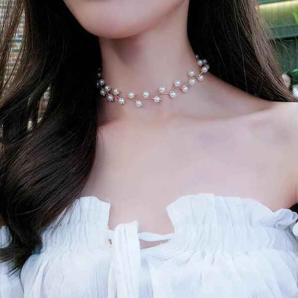 Shangri Elegant Pearl Vine Choker – Gold Plated Minimal Statement Necklace