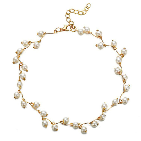 Shangri Elegant Pearl Vine Choker – Gold Plated Minimal Statement Necklace