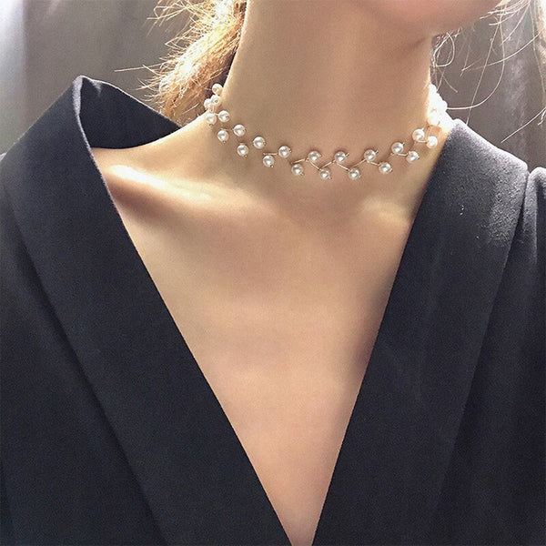 Shangri Elegant Pearl Vine Choker – Gold Plated Minimal Statement Necklace