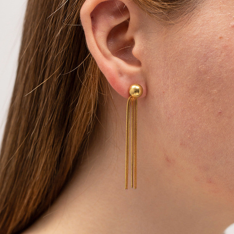 Shangri Gold Tassel Drop Earrings – Anti Tarnish Stainless Steel Minimal Statement Earrings