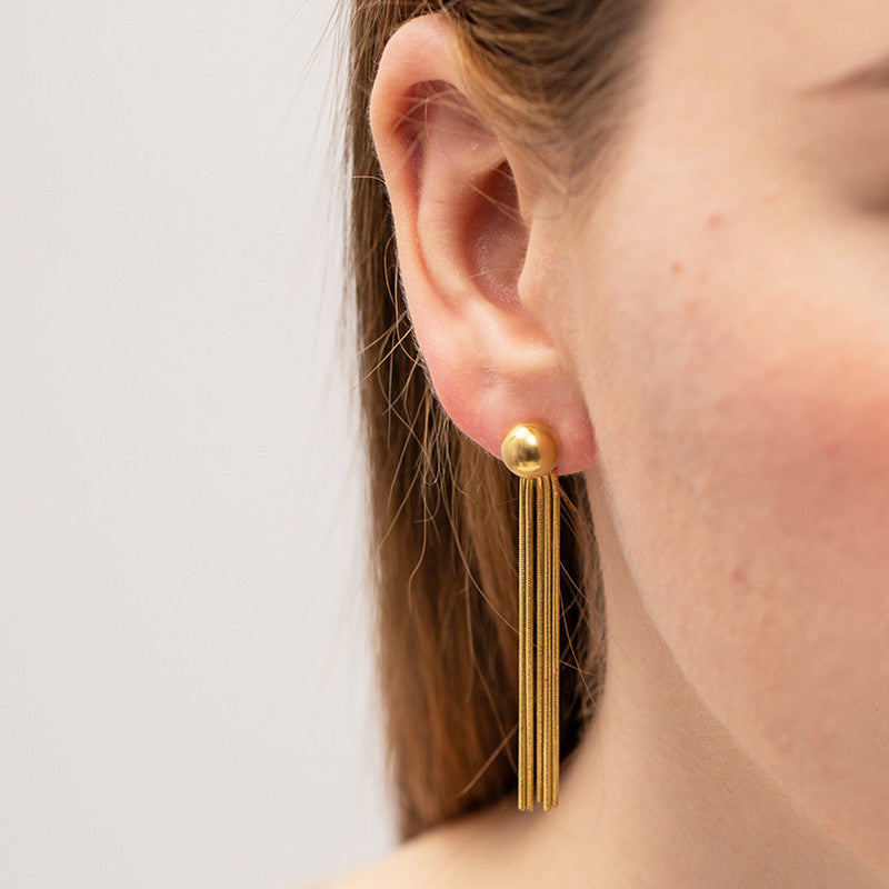 Shangri Gold Tassel Drop Earrings – Anti Tarnish Stainless Steel Minimal Statement Earrings