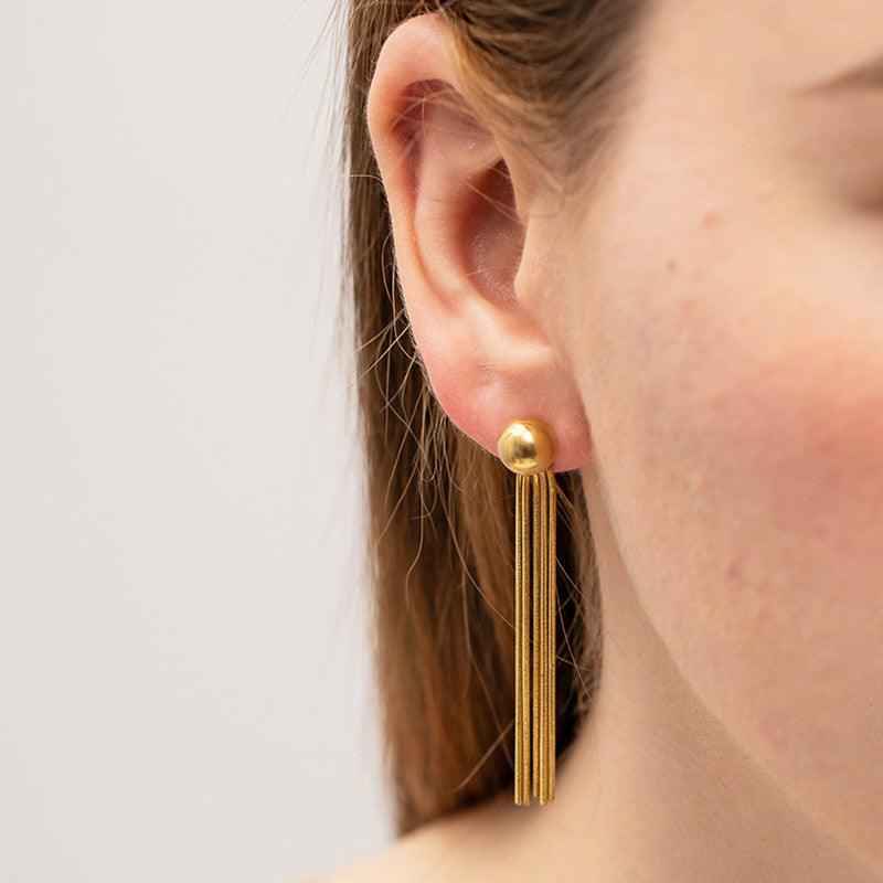 Shangri Gold Tassel Drop Earrings – Anti Tarnish Stainless Steel Minimal Statement Earrings