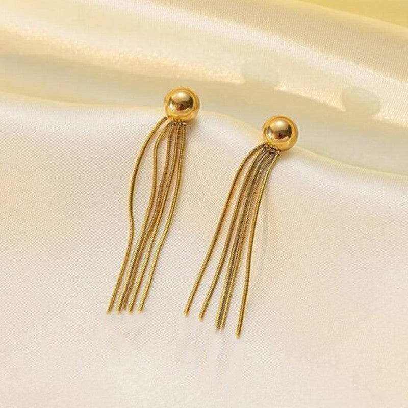 Shangri Gold Tassel Drop Earrings – Anti Tarnish Stainless Steel Minimal Statement Earrings