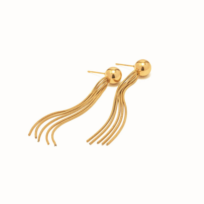 Shangri Gold Tassel Drop Earrings – Anti Tarnish Stainless Steel Minimal Statement Earrings