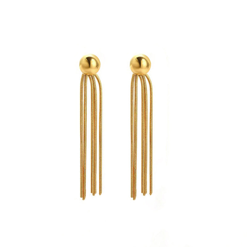 Shangri Gold Tassel Drop Earrings – Anti Tarnish Stainless Steel Minimal Statement Earrings