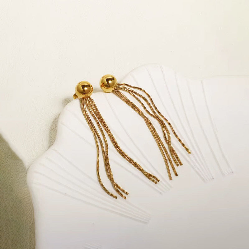 Shangri Gold Tassel Drop Earrings – Anti Tarnish Stainless Steel Minimal Statement Earrings
