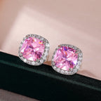 Shangri Pink Crushed Ice AD Stud Earrings – Anti Tarnish Silver Luxe Square Studs