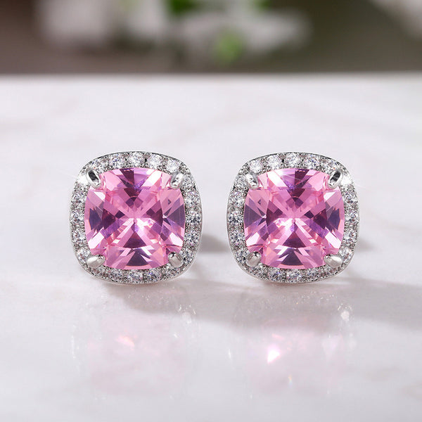 Shangri Pink Crushed Ice AD Stud Earrings – Anti Tarnish Silver Luxe Square Studs
