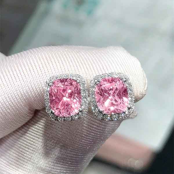 Shangri Pink Crushed Ice AD Stud Earrings – Anti Tarnish Silver Luxe Square Studs