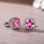 Shangri Pink Crushed Ice AD Stud Earrings – Anti Tarnish Silver Luxe Square Studs