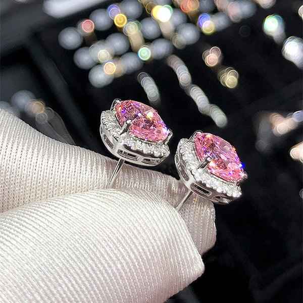 Shangri Pink Crushed Ice AD Stud Earrings – Anti Tarnish Silver Luxe Square Studs