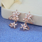 Shangri Rose Gold Floral AD Earcuff Earrings – Triple Star Crystal Statement Studs