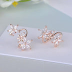 Shangri Rose Gold Floral AD Earcuff Earrings – Triple Star Crystal Statement Studs