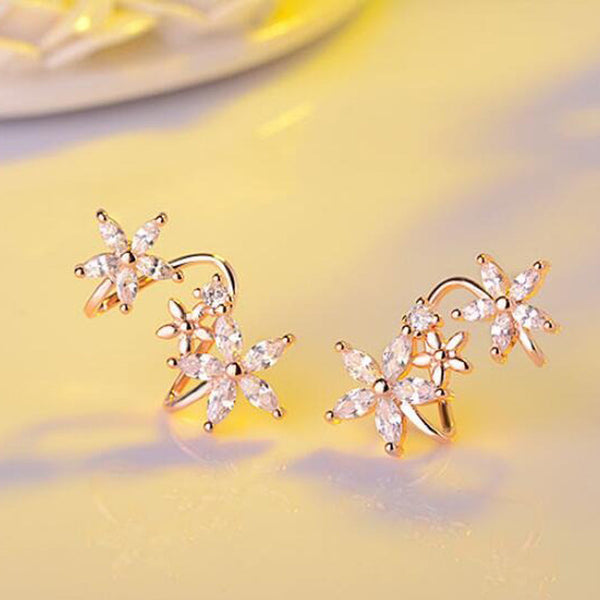 Shangri Rose Gold Floral AD Earcuff Earrings – Triple Star Crystal Statement Studs