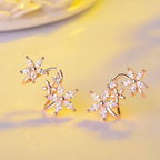 Shangri Rose Gold Floral AD Earcuff Earrings – Triple Star Crystal Statement Studs