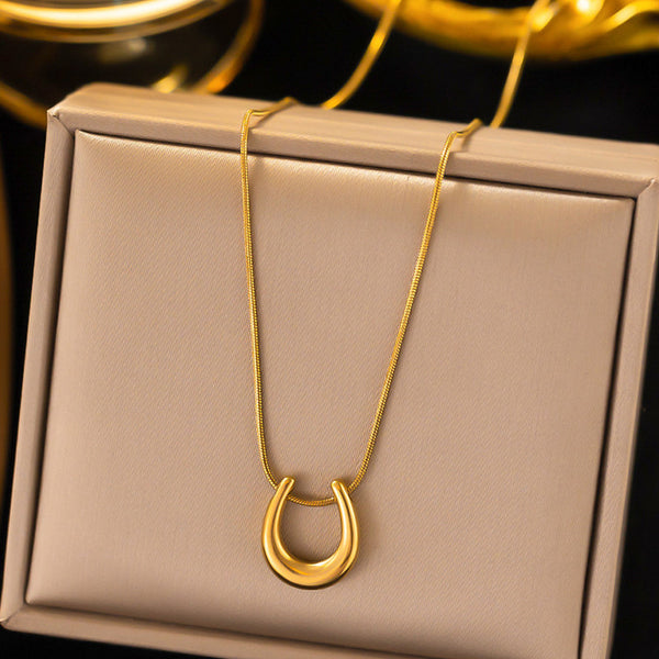 Gold-Plated Stainless Steel Anti-Tarnish Geometric Pendant Necklace for Women