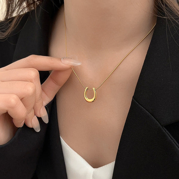 Gold-Plated Stainless Steel Anti-Tarnish Geometric Pendant Necklace for Women