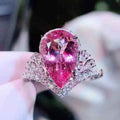 Silver Plated Anti-Tarnish American Diamond Crushed Ice Cut Pink Teardrop Finger Ring