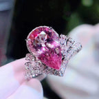 Silver Plated Anti-Tarnish American Diamond Crushed Ice Cut Pink Teardrop Finger Ring