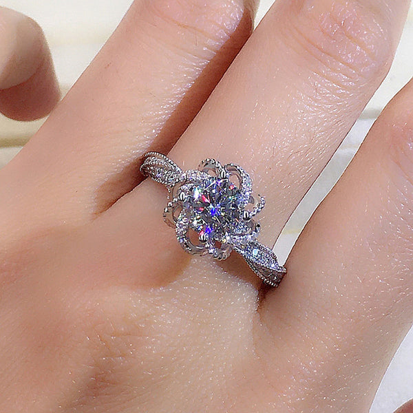 Silver Plated Anti-Tarnish American Diamond Crushed Ice Cut Twisted Contemporary Finger Ring