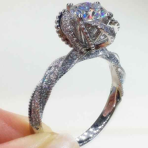 Silver Plated Anti-Tarnish American Diamond Crushed Ice Cut Twisted Contemporary Finger Ring