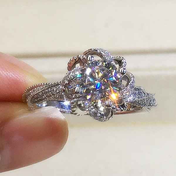 Silver Plated Anti-Tarnish American Diamond Crushed Ice Cut Twisted Contemporary Finger Ring