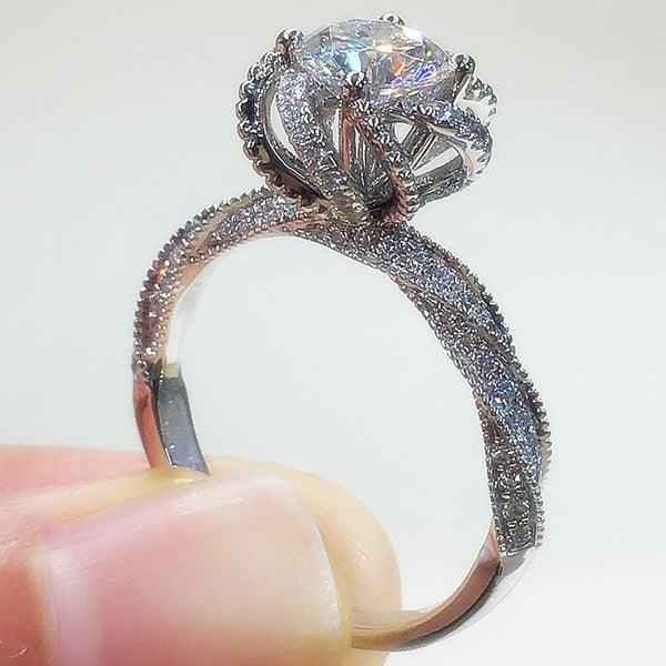 Silver Plated Anti-Tarnish American Diamond Crushed Ice Cut Twisted Contemporary Finger Ring