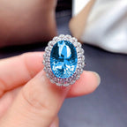 Silver Plated Anti-Tarnish American Diamond Crushed Ice Cut Blue Oval Finger Ring