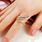 Gold Plated CZ Stone-Studded Leaf Inspired Adjustable Finger Ring
