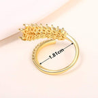 Gold Plated CZ Stone-Studded Leaf Inspired Adjustable Finger Ring