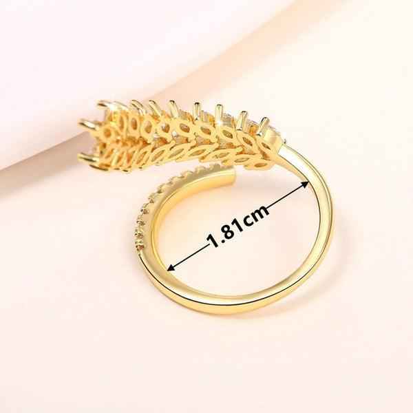 Gold Plated CZ Stone-Studded Leaf Inspired Adjustable Finger Ring
