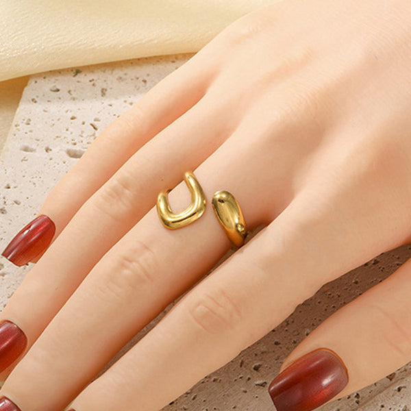 Gold Plated Anti Tarnish Stainless Steel Contemporary Adjustable Finger Ring