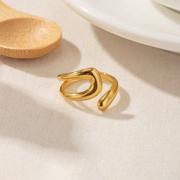 Gold Plated Anti Tarnish Stainless Steel Contemporary Adjustable Finger Ring