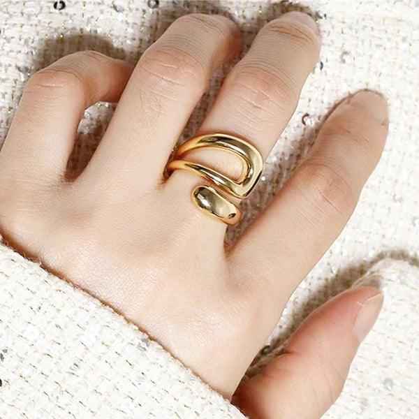 Gold Plated Anti Tarnish Stainless Steel Contemporary Adjustable Finger Ring