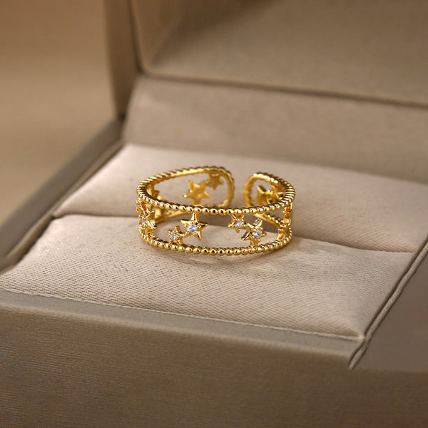 Gold Plated Anti Tarnish Stainless Steel Star Themed Adjustable Finger Ring