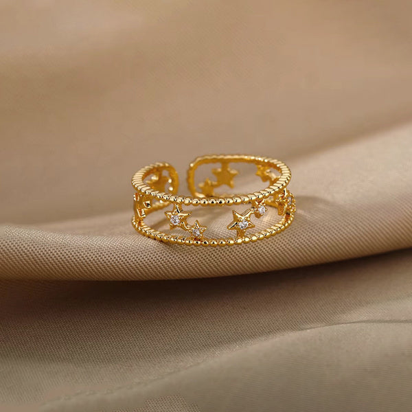 Gold Plated Anti Tarnish Stainless Steel Star Themed Adjustable Finger Ring