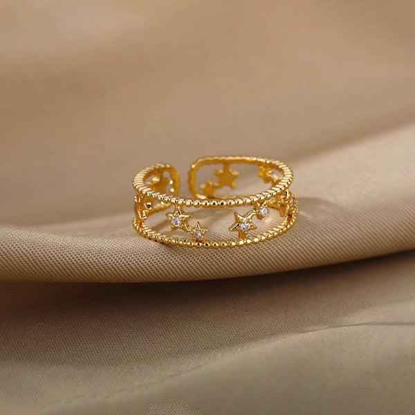 Gold Plated Anti Tarnish Stainless Steel Star Themed Adjustable Finger Ring