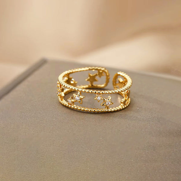 Gold Plated Anti Tarnish Stainless Steel Star Themed Adjustable Finger Ring