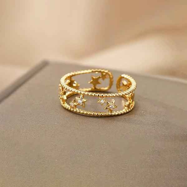 Gold Plated Anti Tarnish Stainless Steel Star Themed Adjustable Finger Ring