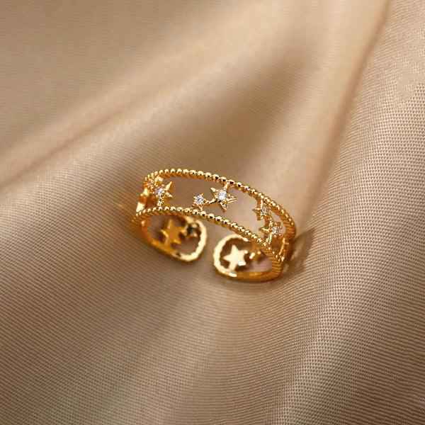 Gold Plated Anti Tarnish Stainless Steel Star Themed Adjustable Finger Ring