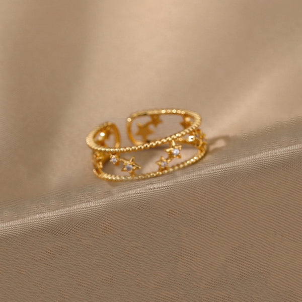 Gold Plated Anti Tarnish Stainless Steel Star Themed Adjustable Finger Ring