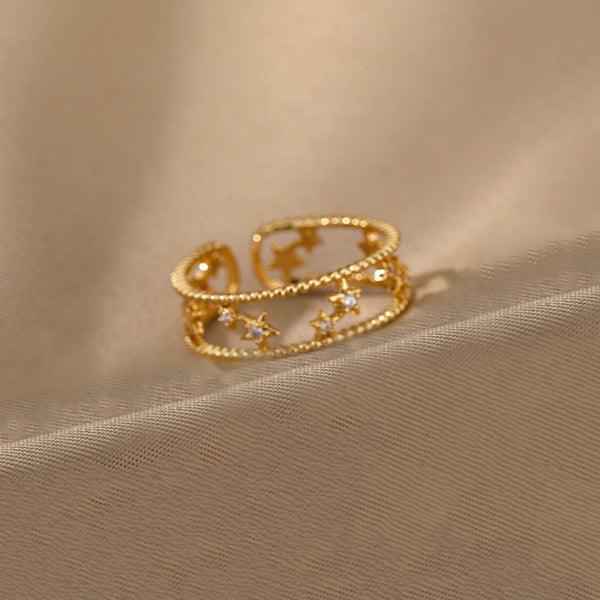 Gold Plated Anti Tarnish Stainless Steel Star Themed Adjustable Finger Ring