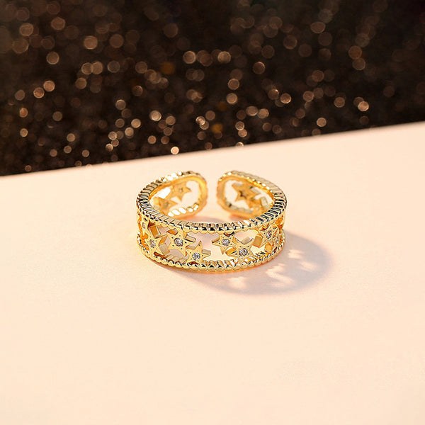 Gold Plated Anti Tarnish Stainless Steel Star Themed Adjustable Finger Ring