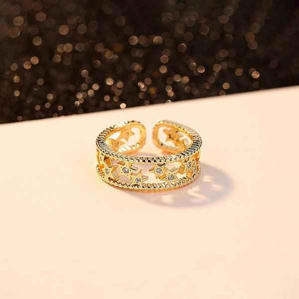 Gold Plated Anti Tarnish Stainless Steel Star Themed Adjustable Finger Ring