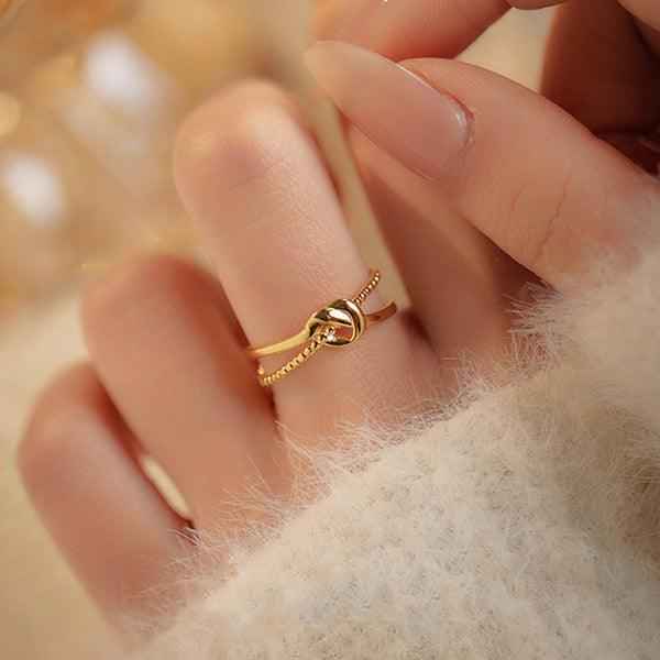 Shangri Gold-Plated Knot Detail Adjustable Ring