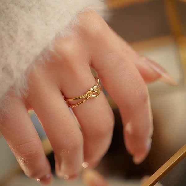 Shangri Gold-Plated Knot Detail Adjustable Ring