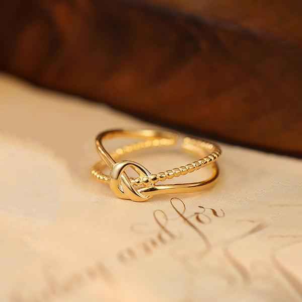 Shangri Gold-Plated Knot Detail Adjustable Ring
