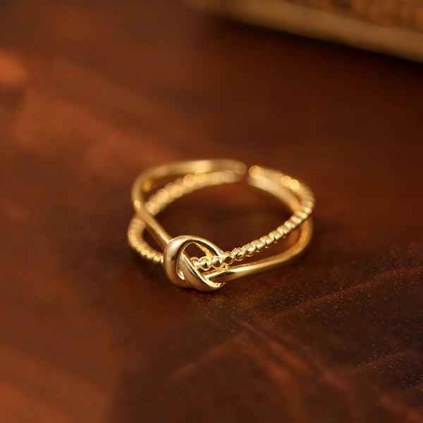 Shangri Gold-Plated Knot Detail Adjustable Ring