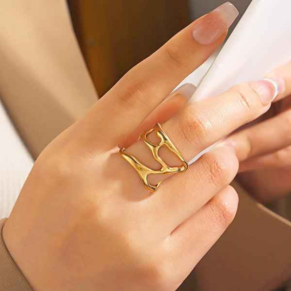 Gold Plated Anti-Tarnish Stainless Steel Contemporary Adjustable Finger Ring