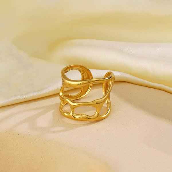 Gold Plated Anti-Tarnish Stainless Steel Contemporary Adjustable Finger Ring